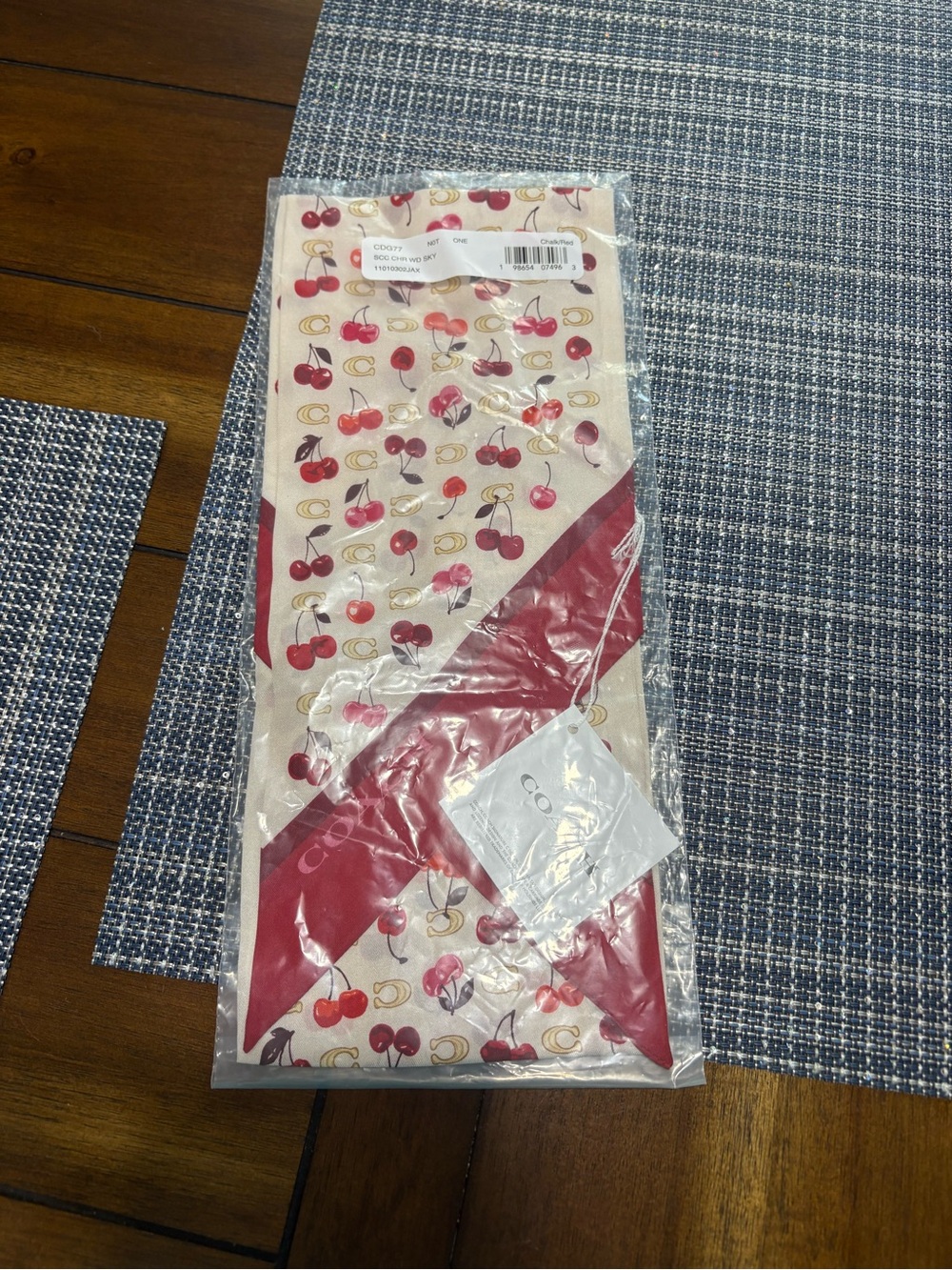 Coach Cherry Print Silk Scarf in Cream and Red